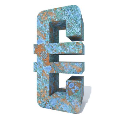 Kavramsal eski paslı metal yazı tipi veya türü, izole beyaz arka plan adet demir ya da çelik sektörü. Eğitici paslı malzeme, yaşlı vintage yüzey, 3d çizim Pütürlü yüzeyi olarak yıpranmış zarar görmüş boya