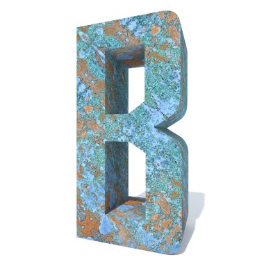 Kavramsal eski paslı metal yazı tipi veya türü, izole beyaz arka plan adet demir ya da çelik sektörü. Eğitici paslı malzeme, yaşlı vintage yüzey, 3d çizim Pütürlü yüzeyi olarak yıpranmış zarar görmüş boya