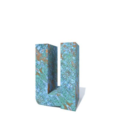 Kavramsal eski paslı metal yazı tipi veya türü, izole beyaz arka plan adet demir ya da çelik sektörü. Eğitici paslı malzeme, yaşlı vintage yüzey, 3d çizim Pütürlü yüzeyi olarak yıpranmış zarar görmüş boya