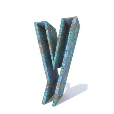 Kavramsal eski paslı metal yazı tipi veya türü, izole beyaz arka plan adet demir ya da çelik sektörü. Eğitici paslı malzeme, yaşlı vintage yüzey, 3d çizim Pütürlü yüzeyi olarak yıpranmış zarar görmüş boya