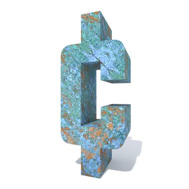 Kavramsal eski paslı metal yazı tipi veya türü, izole beyaz arka plan adet demir ya da çelik sektörü. Eğitici paslı malzeme, yaşlı vintage yüzey, 3d çizim Pütürlü yüzeyi olarak yıpranmış zarar görmüş boya