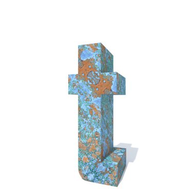 Kavramsal eski paslı metal yazı tipi veya türü, izole beyaz arka plan adet demir ya da çelik sektörü. Eğitici paslı malzeme, yaşlı vintage yüzey, 3d çizim Pütürlü yüzeyi olarak yıpranmış zarar görmüş boya