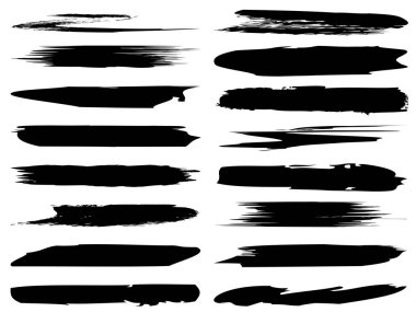 Sanatsal grungy siyah boya el yapılmış yaratıcı fırça darbesi topluluğu izole üzerinde beyaz arka plan ayarlayın. Soyut grunge skeçler tasarım eğitim veya grafik sanatı dekorasyon için bir grup