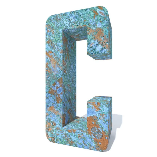 Kavramsal eski paslı metal yazı tipi veya türü, izole beyaz arka plan adet demir ya da çelik sektörü. Eğitici paslı malzeme, yaşlı vintage yüzey, 3d çizim Pütürlü yüzeyi olarak yıpranmış zarar görmüş boya