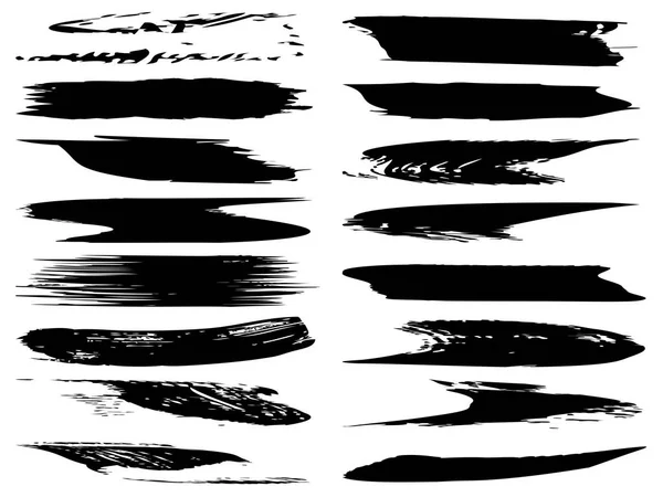 Colección vectorial de pintura negra grumosa artística hecha a mano conjunto de pinceladas creativas aisladas sobre fondo blanco. Un grupo de bocetos grunge abstractos para la educación en diseño o la decoración de arte gráfico — Vector de stock