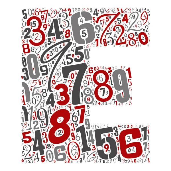 Vektor konseptuell rød, grå og svart leken skrifttype laget av tallsamling eller gruppe på figurformer isolert på hvit bakgrunn. Utforming av et element for læring i moderne alfabet – stockvektor
