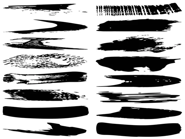 Colección vectorial de pintura negra grumosa artística hecha a mano conjunto de pinceladas creativas aisladas sobre fondo blanco. Un grupo de bocetos grunge abstractos para la educación en diseño o la decoración de arte gráfico — Archivo Imágenes Vectoriales