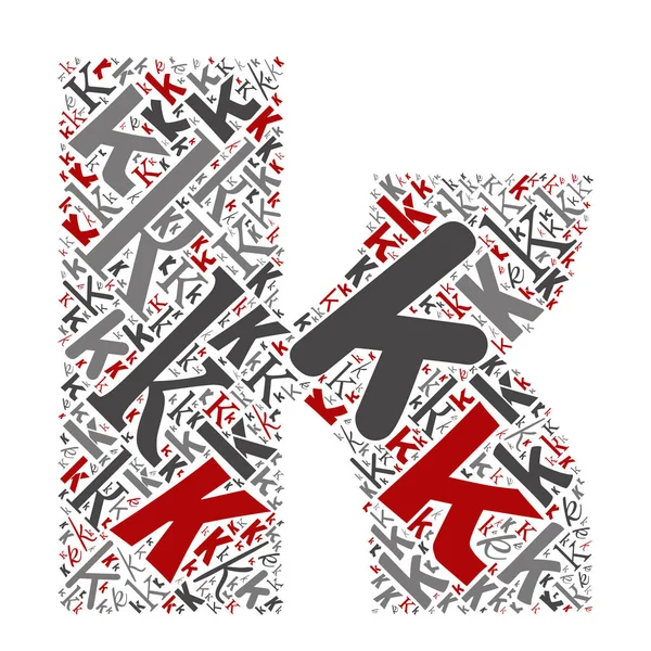 Vektorové koncepční červené, šedé a černé hravé legrační vzdělávání písmo z písmeno kolekce nebo skupiny tvarů znaků izolovaných na bílém pozadí. Moderní umění abeceda učení element design — Stockový vektor
