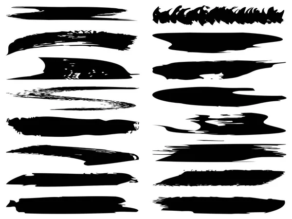 Collection Artistic Grungy Black Paint Hand Made Creative Brush Stroke — Stock Photo, Image