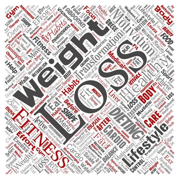 Vector Conceptual Weight Loss Healthy Diet Transformation Square Red Word — Stock Vector