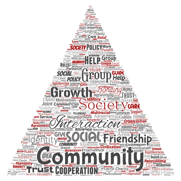Вектор Концептуальне Співтовариство Соціальне Єднання Трикутник Стрілка Червоне Слово Хмара — стоковий вектор
