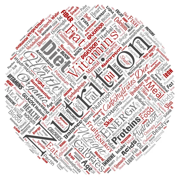 Vector Conceptual Nutrition Health Diet Circle Red Word Cloud Isolated — Stock Vector