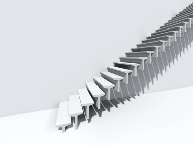Kavramsal merdiven duvar arka plan bina veya mimari metafor iş başarısı, büyüme, ilerleme veya başarı olarak. yaratıcı adımları riseing üst kadar 3D çizimi vizyon tasarım olarak