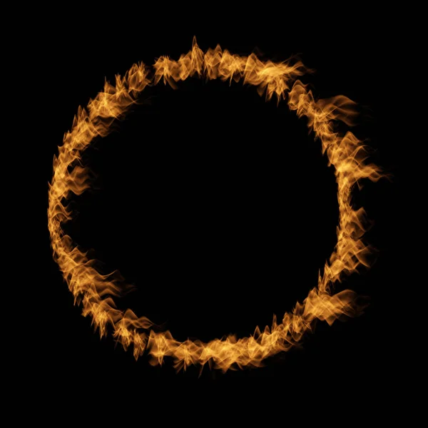 概念的な黄色オレンジ ホット荒れ狂う炎 サークルのラウンドのリング炎形分離黒背景 現実的な抽象的な可燃性危険インフェルノを燃やす激しい熱エネルギー効果の — ストック写真