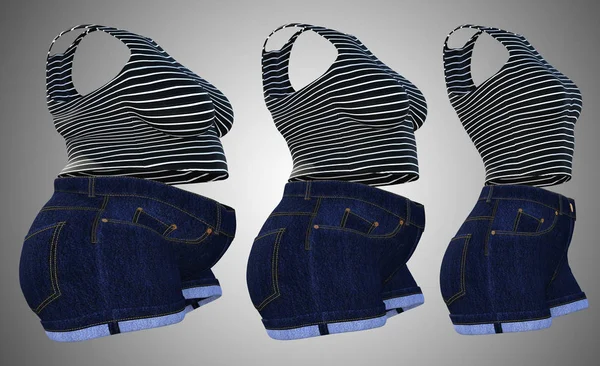 Εννοιολογική Λίπος Υπέρβαροι Παχύσαρκα Γυναικεία Ρούχα Στολή Slim Fit Υγιές — Φωτογραφία Αρχείου