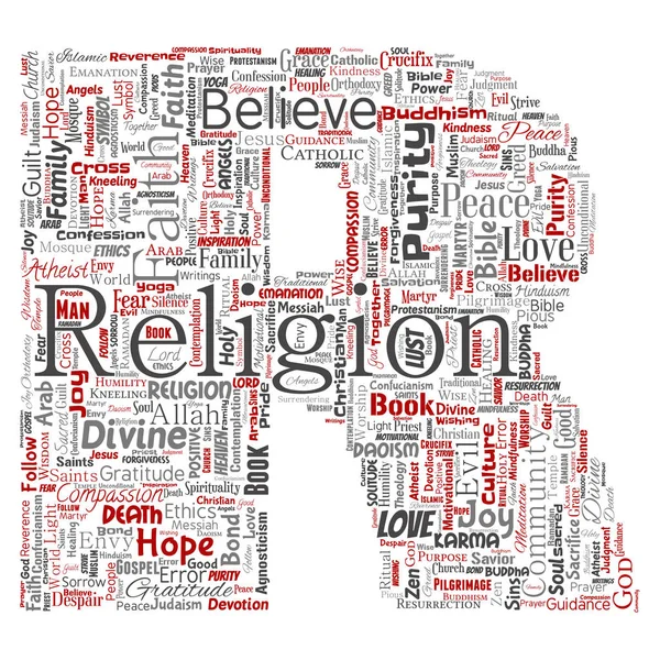 Vektör Kavramsal Din Tanrı Inanç Maneviyat Mektup Yazı Tipi Kırmızı — Stok Vektör