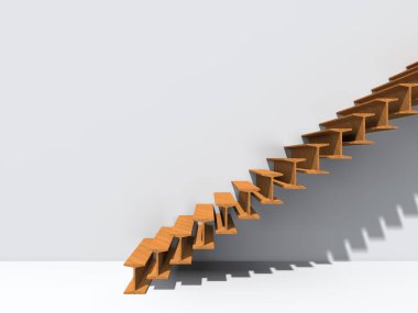 Kavramsal merdiven duvar arka plan bina veya mimari metafor iş başarısı, büyüme, ilerleme veya başarı olarak. yaratıcı adımları riseing üst kadar 3D çizimi vizyon tasarım olarak