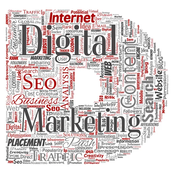 Conceito Vetorial Marketing Digital Conceitual Seo Traffic Letter Font Word —  Vetores de Stock