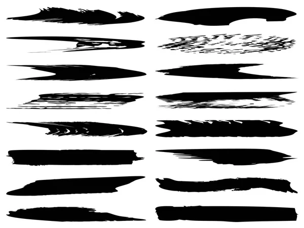 Ensemble Coups Pinceau Noir Grunge Sur Fond Blanc — Image vectorielle