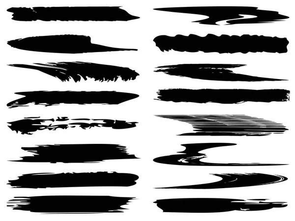 Collection Artistic Grungy Black Paint Hand Made Creative Brush Strokes — Stock Vector