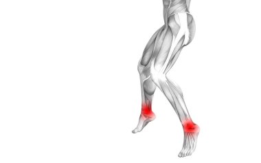 Kavramsal ayak bileği kırmızı sıcak nokta iltihap veya bacak sağlık tedavi veya spor kas kavramı için Parçalanmõ * eklem ağrısı ile insan anatomisi. 3D çizim adam artrit veya kemik osteoporoz hastalığı