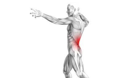 Kırmızı sıcak nokta inflamasyon eklem eklem ağrı ya da omurga sağlık tedavi veya spor kas kavramı ile kavramsal geri insan anatomisi. 3D çizim adam artrit veya kemik boğaz osteoporoz hastalığı