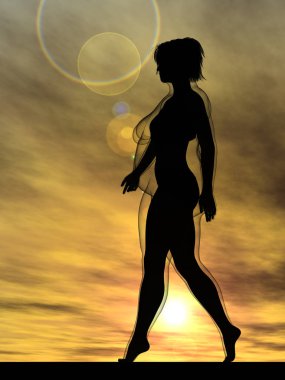 Kavramsal şişman şişman şişman kadın zayıfa karşı kilo verdikten sonra sağlıklı vücuda uyuyor ya da gün batımında kasları zayıf genç bir kadınla diyet yapıyor. Fitness, beslenme veya şişmanlık obezite, sağlık şekli 3D illüstrasyon