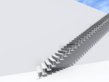 Kavramsal merdiven duvar arka plan bina veya mimari metafor iş başarısı, büyüme, ilerleme veya başarı olarak. yaratıcı adımları riseing üst kadar 3D çizimi vizyon tasarım olarak