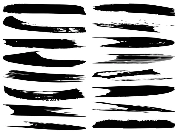 Collection Artistic Grungy Black Paint Hand Made Creative Brush Stroke — Stock Photo, Image