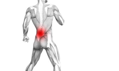 Kırmızı sıcak nokta inflamasyon eklem eklem ağrı ya da omurga sağlık tedavi veya spor kas kavramı ile kavramsal geri insan anatomisi. 3D çizim adam artrit veya kemik boğaz osteoporoz hastalığı