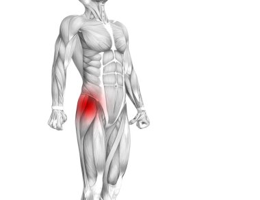 Kırmızı sıcak nokta inflamasyon eklem eklem ağrısı için bacak sağlık tedavi veya spor kas kavramı ile kavramsal hip insan anatomisi. 3D çizim adam artrit veya kemik boğaz osteoporoz hastalığı