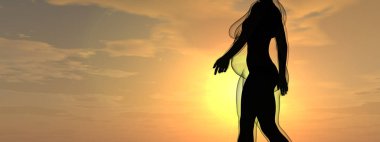 Kavramsal şişman şişman şişman kadın zayıfa karşı kilo verdikten sonra sağlıklı vücuda uyuyor ya da gün batımında kasları zayıf genç bir kadınla diyet yapıyor. Fitness, beslenme veya şişmanlık obezite, sağlık şekli 3D illüstrasyon