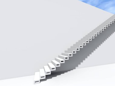 Kavramsal merdiven duvar arka plan bina veya mimari metafor iş başarısı, büyüme, ilerleme veya başarı olarak. yaratıcı adımları riseing üst kadar 3D çizimi vizyon tasarım olarak