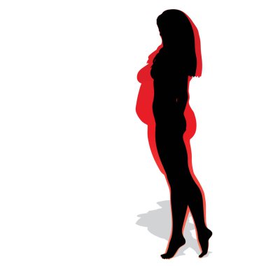 Vektör kavramsal şişman kilolu obez kadın vs fit sağlıklı vücut kilo kaybını takiben ince ya da diyet izole kas ince olan kadın. Fitness, beslenme veya şişmanlık obezite, sağlık siluet şekli