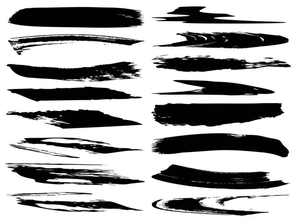 Collection Artistic Grungy Black Paint Hand Made Creative Brush Stroke — Stock Photo, Image