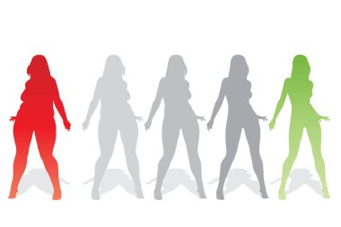 Kavramsal şişman kilolu obez kadın vs fit sağlıklı vücut kilo kaybını takiben ince ya da diyet izole kas ince olan kadın. Fitness, beslenme veya şişmanlık obezite, sağlık siluet şekli