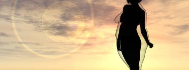 Kavramsal şişman şişman şişman kadın zayıfa karşı kilo verdikten sonra sağlıklı vücuda uyuyor ya da gün batımında kasları zayıf genç bir kadınla diyet yapıyor. Fitness, beslenme veya şişmanlık obezite, sağlık şekli 3D illüstrasyon