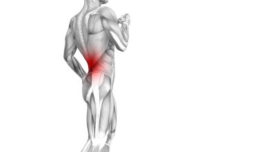Kırmızı sıcak nokta inflamasyon eklem eklem ağrı ya da omurga sağlık tedavi veya spor kas kavramı ile kavramsal geri insan anatomisi. 3D çizim adam artrit veya kemik boğaz osteoporoz hastalığı