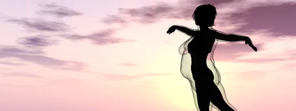 Kavramsal şişman şişman şişman kadın zayıfa karşı kilo verdikten sonra sağlıklı vücuda uyuyor ya da gün batımında kasları zayıf genç bir kadınla diyet yapıyor. Fitness, beslenme veya şişmanlık obezite, sağlık şekli 3D illüstrasyon