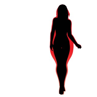 Vektör kavramsal şişman kilolu obez kadın vs fit sağlıklı vücut kilo kaybını takiben ince ya da diyet izole kas ince olan kadın. Fitness, beslenme veya şişmanlık obezite, sağlık siluet şekli