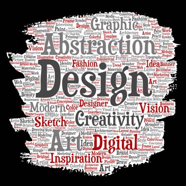 Kavramsal yaratıcılık sanat grafik kimlik tasarım görsel boya fırça kağıt sözcük vektör izole arka plan bulut. Kolaj reklam, dekoratif, moda, ilham, vizyon, perspektif modelleme