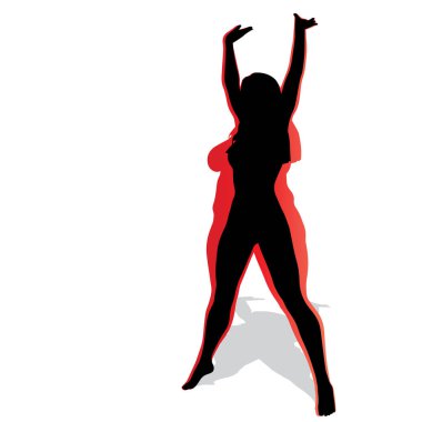 Vektör kavramsal şişman kilolu obez kadın vs fit sağlıklı vücut kilo kaybını takiben ince ya da diyet izole kas ince olan kadın. Fitness, beslenme veya şişmanlık obezite, sağlık siluet şekli