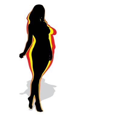 Vektör kavramsal şişman kilolu obez kadın vs fit sağlıklı vücut kilo kaybını takiben ince ya da diyet izole kas ince olan kadın. Fitness, beslenme veya şişmanlık obezite, sağlık siluet şekli