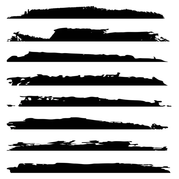 Collection Vectorielle Peinture Noire Grungy Artistique Fait Main Coup Pinceau — Image vectorielle