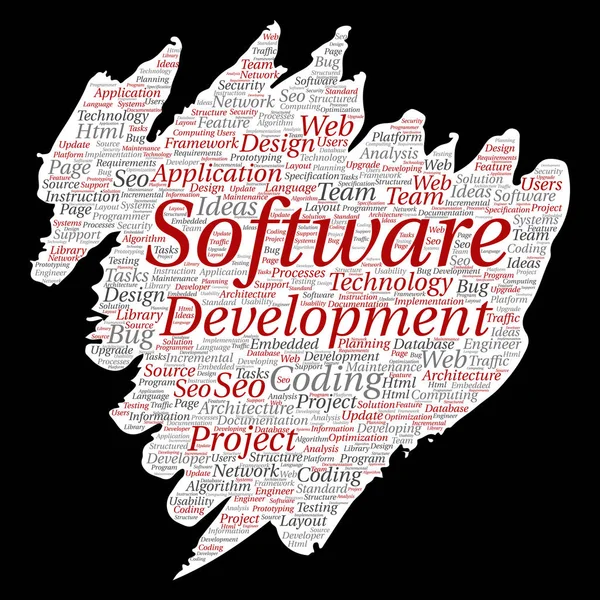 Projeto Desenvolvimento Software Conceitual Vetorial Tecnologia Codificação Pincel Papel Nuvem —  Vetores de Stock