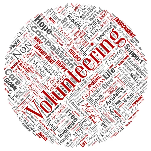 Vector Conceptual Volunteering Charity Humanitarian Circle Red Word Cloud Isolated — Stock Vector