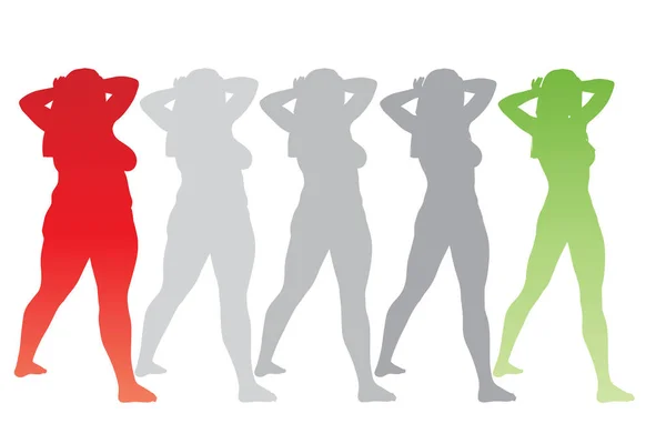 Wektor Pojęciowy Tłuszczu Nadwaga Otyłość Kobieta Slim Fit Zdrowego Ciała — Wektor stockowy