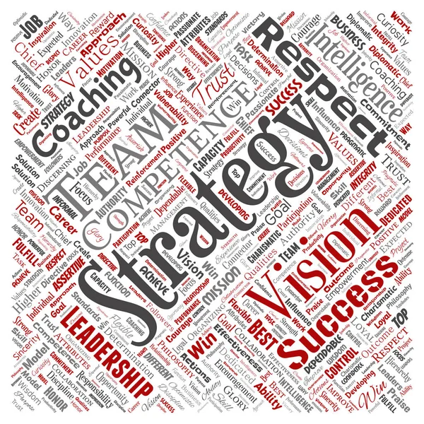 Vector Conceptuele Bedrijfsstrategie Leiderschap Management Waarde Skyline Rood Word Cloud — Stockvector