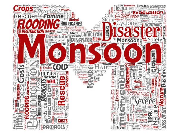 Векторный Концептуальный Муссон Опасный Шрифт Буквы Красная Метеорология Слово Облако — стоковый вектор