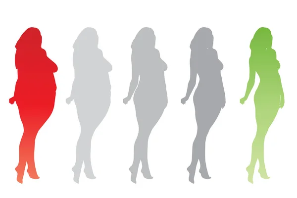 Vector Conceptual Grasa Obesa Con Sobrepeso Femenino Cuerpo Sano Forma — Vector de stock